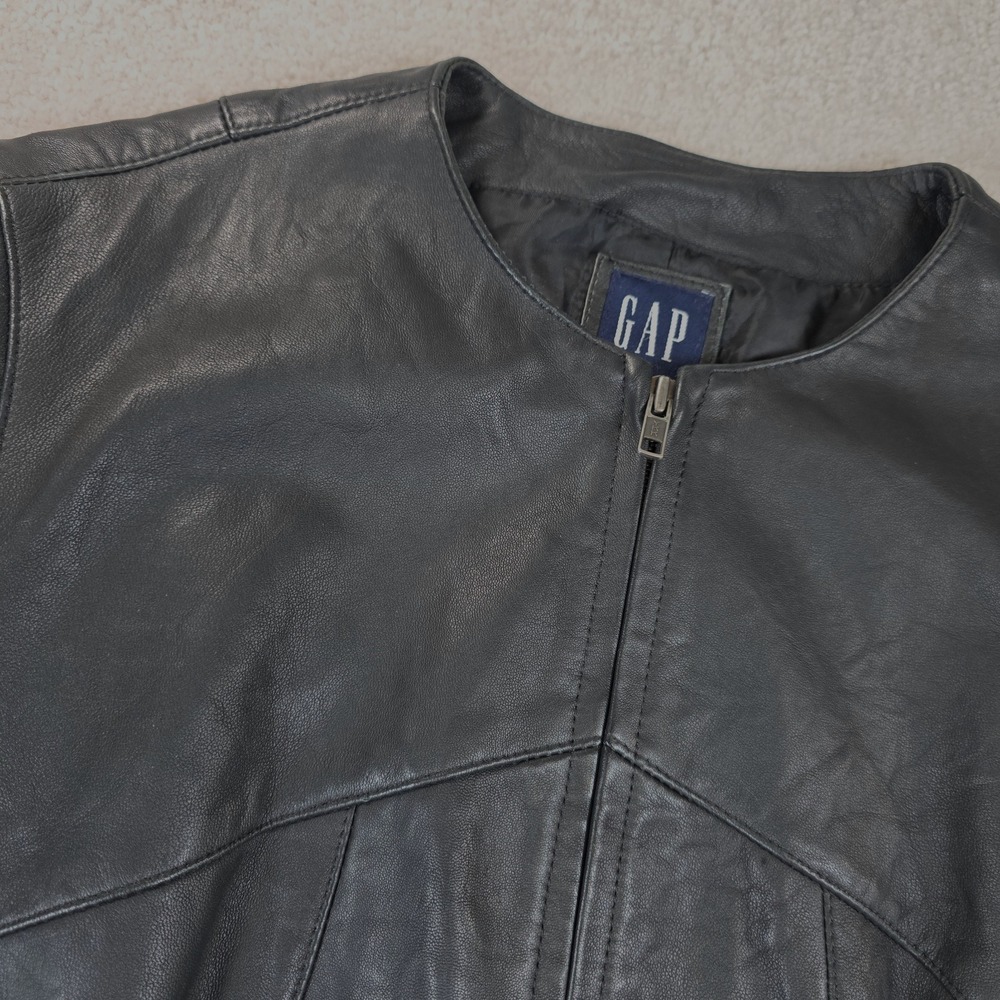 Gap Jacket Womens M Black Genuine Leather Lined Long Sleeve Full-Zip Vintage